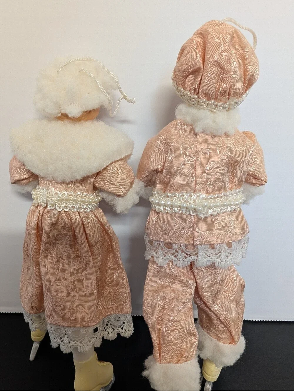 Victorian-Style Bisque Ice Skating Tree Ornament Dolls Posable Beautiful Pair